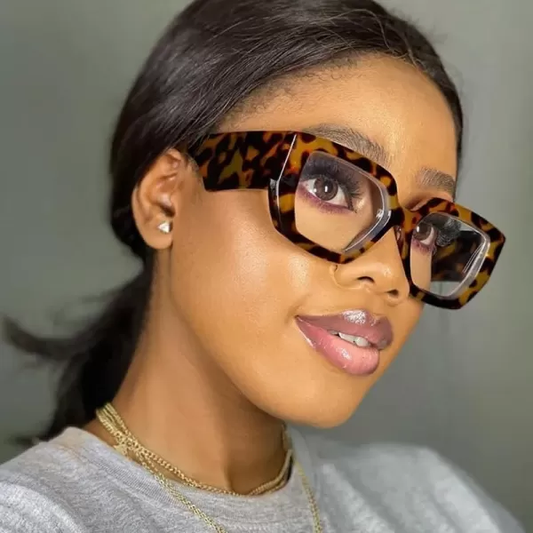 FEISEDY Blue Light Glasses for Women Oversized Square Thick Frame Computer Eyeglass Anti Eyestrain B4129Leopard