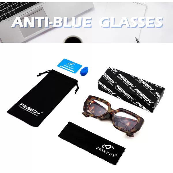 FEISEDY Blue Light Glasses for Women Oversized Square Thick Frame Computer Eyeglass Anti Eyestrain B4129Leopard