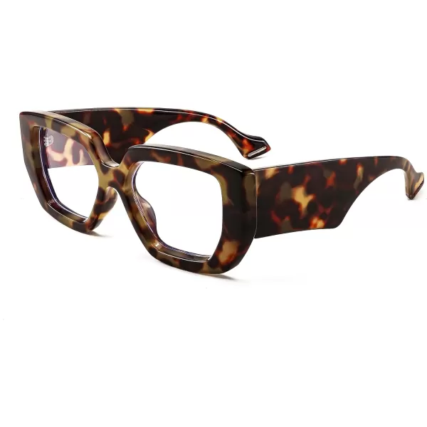 FEISEDY Blue Light Glasses for Women Oversized Square Thick Frame Computer Eyeglass Anti Eyestrain B4129Leopard