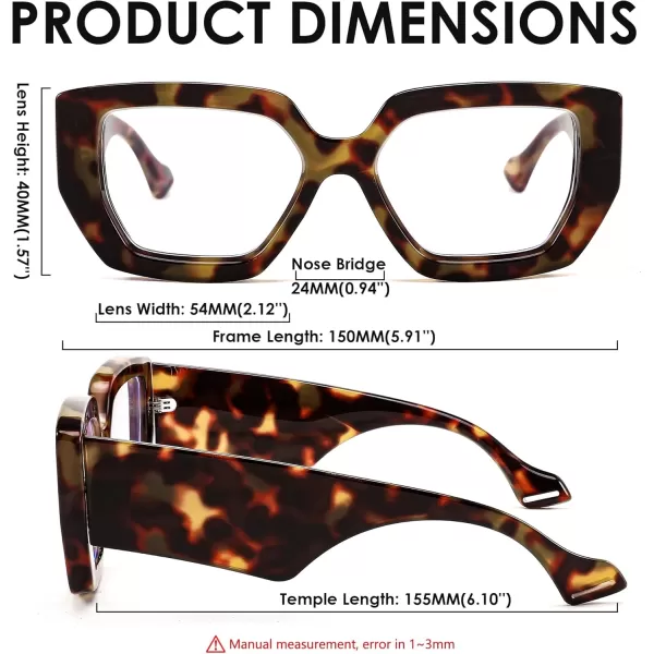 FEISEDY Blue Light Glasses for Women Oversized Square Thick Frame Computer Eyeglass Anti Eyestrain B4129Leopard