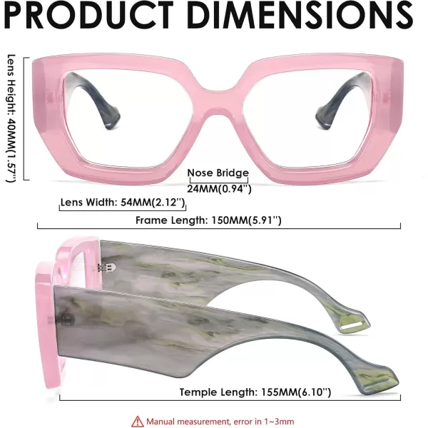 FEISEDY Blue Light Glasses for Women Oversized Square Thick Frame Computer Eyeglass Anti Eyestrain B4129Pink FrameGreen Temple