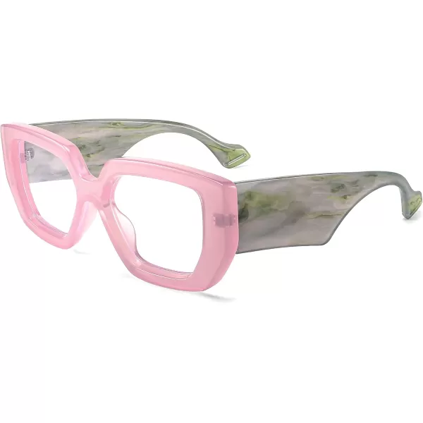 FEISEDY Blue Light Glasses for Women Oversized Square Thick Frame Computer Eyeglass Anti Eyestrain B4129Pink FrameGreen Temple