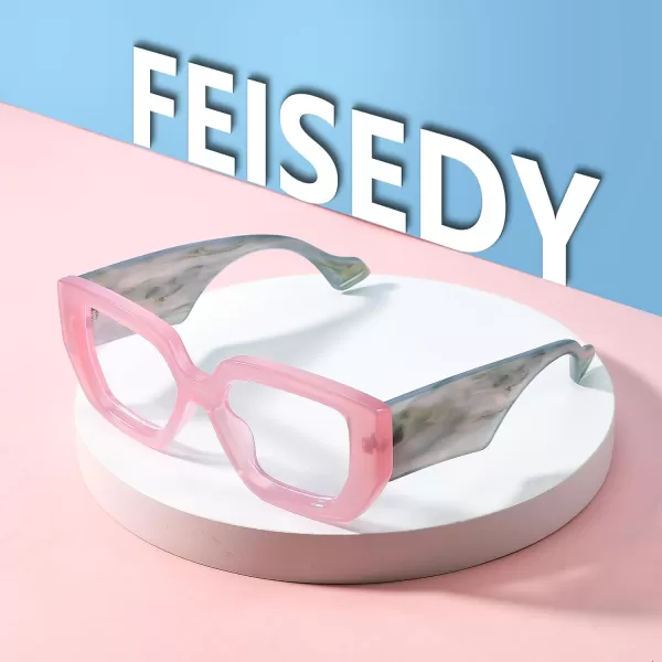 FEISEDY Blue Light Glasses for Women Oversized Square Thick Frame Computer Eyeglass Anti Eyestrain B4129Pink FrameGreen Temple