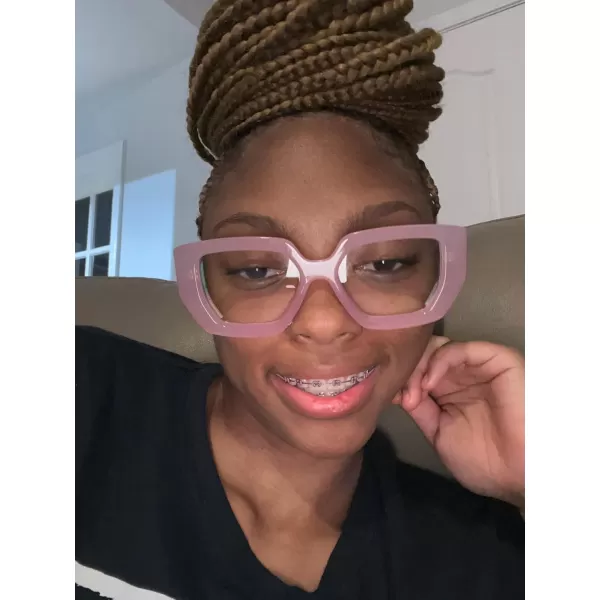 FEISEDY Blue Light Glasses for Women Oversized Square Thick Frame Computer Eyeglass Anti Eyestrain B4129Pink FrameGreen Temple