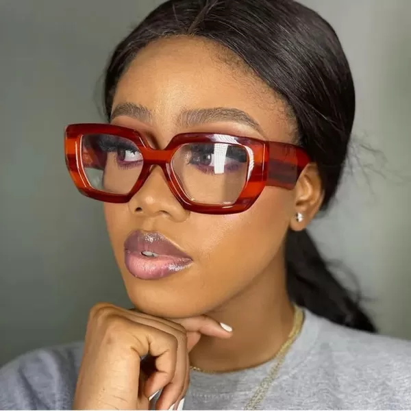 FEISEDY Blue Light Glasses for Women Oversized Square Thick Frame Computer Eyeglass Anti Eyestrain B4129Red