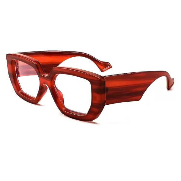 FEISEDY Blue Light Glasses for Women Oversized Square Thick Frame Computer Eyeglass Anti Eyestrain B4129Red