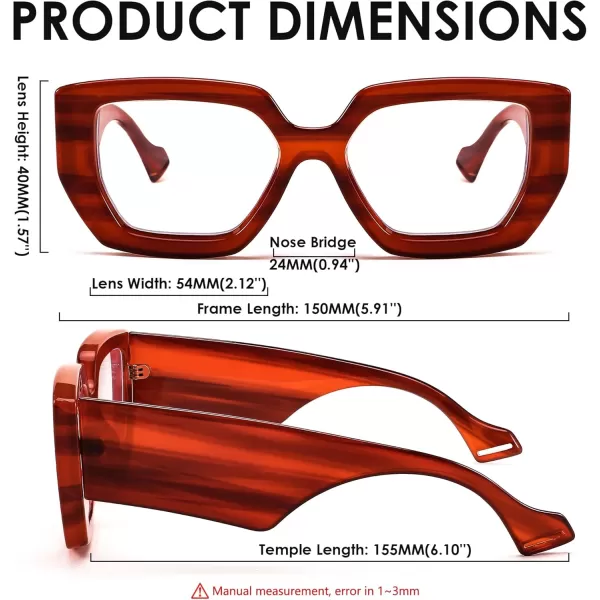 FEISEDY Blue Light Glasses for Women Oversized Square Thick Frame Computer Eyeglass Anti Eyestrain B4129Red