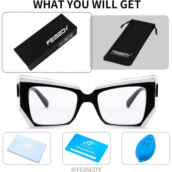 FEISEDY Cat Eye Frame Glasses for Women Men Blue Light Blocking Glasses Anti Glare Computer Eyeglasses B9125Black