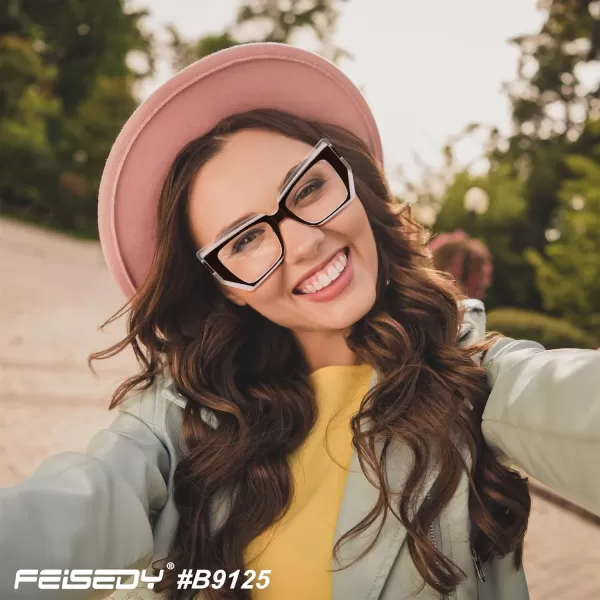 FEISEDY Cat Eye Frame Glasses for Women Men Blue Light Blocking Glasses Anti Glare Computer Eyeglasses B9125Black