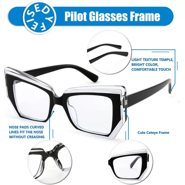 FEISEDY Cat Eye Frame Glasses for Women Men Blue Light Blocking Glasses Anti Glare Computer Eyeglasses B9125Black