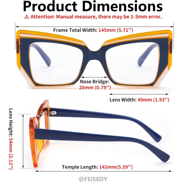 FEISEDY Cat Eye Frame Glasses for Women Men Blue Light Blocking Glasses Anti Glare Computer Eyeglasses B9125Blue