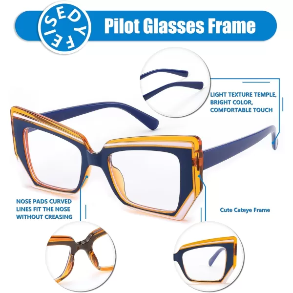 FEISEDY Cat Eye Frame Glasses for Women Men Blue Light Blocking Glasses Anti Glare Computer Eyeglasses B9125Blue