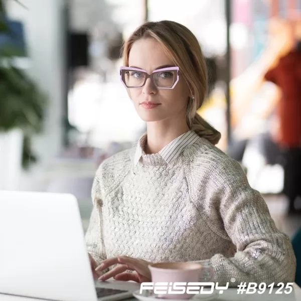 FEISEDY Cat Eye Frame Glasses for Women Men Blue Light Blocking Glasses Anti Glare Computer Eyeglasses B9125Brown