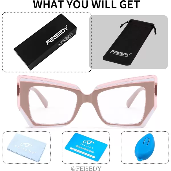 FEISEDY Cat Eye Frame Glasses for Women Men Blue Light Blocking Glasses Anti Glare Computer Eyeglasses B9125Pink