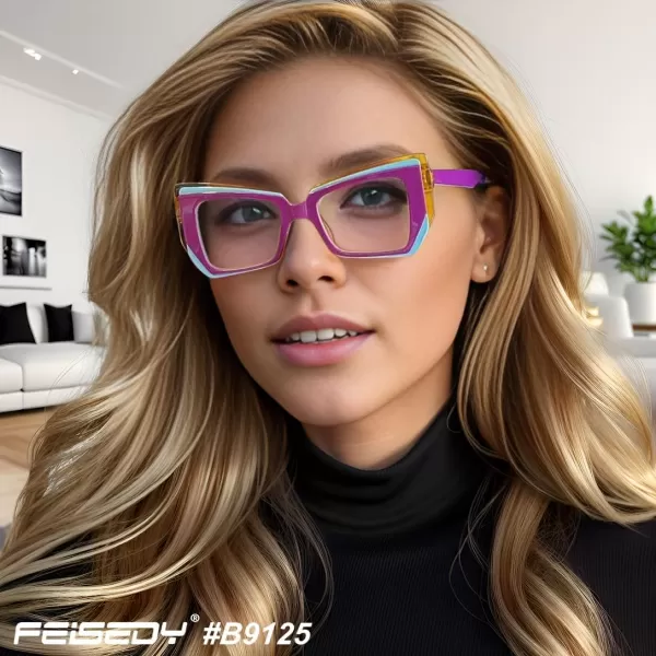 FEISEDY Cat Eye Frame Glasses for Women Men Blue Light Blocking Glasses Anti Glare Computer Eyeglasses B9125Red