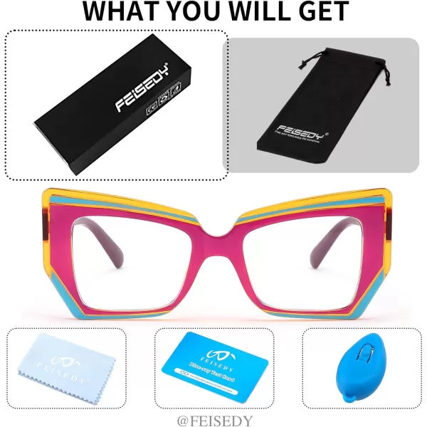 FEISEDY Cat Eye Frame Glasses for Women Men Blue Light Blocking Glasses Anti Glare Computer Eyeglasses B9125Red