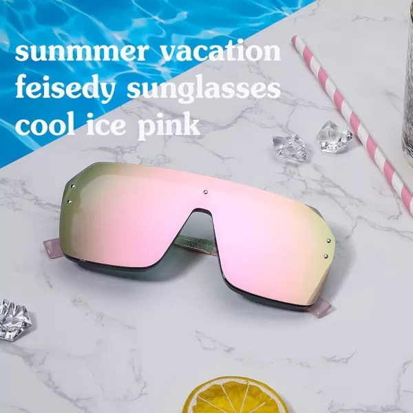 FEISEDY Classic Siamese One Piece Sunglasses Nice Rimless Stylish Retro Design for Women Men B257401 Mirrored Pink