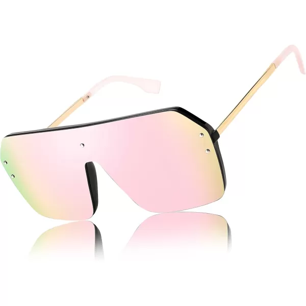 FEISEDY Classic Siamese One Piece Sunglasses Nice Rimless Stylish Retro Design for Women Men B257401 Mirrored Pink