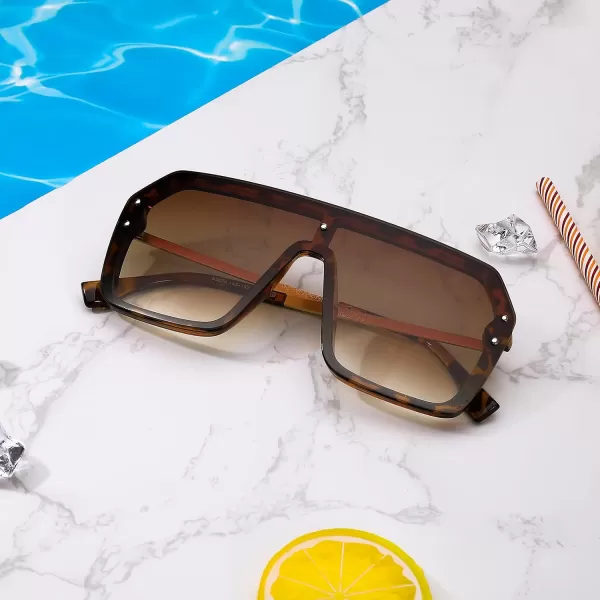 FEISEDY Classic Siamese One Piece Sunglasses Nice Rimless Stylish Retro Design for Women Men B257402 Leopard