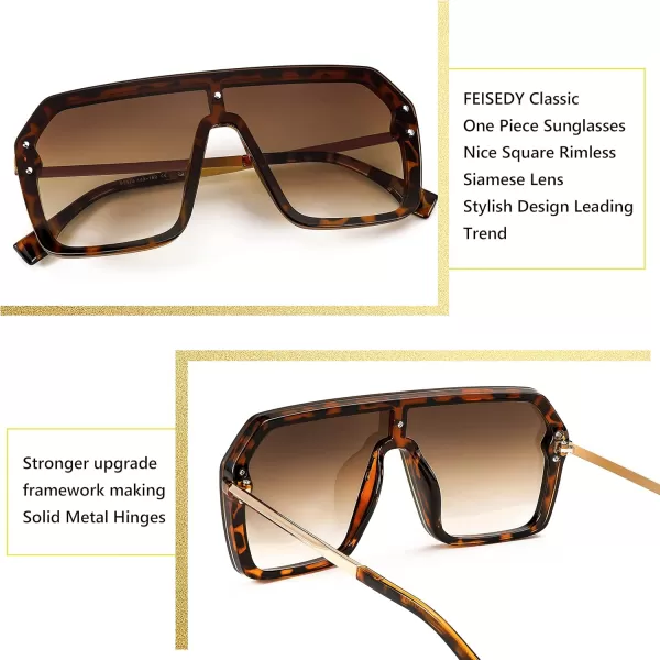 FEISEDY Classic Siamese One Piece Sunglasses Nice Rimless Stylish Retro Design for Women Men B257402 Leopard