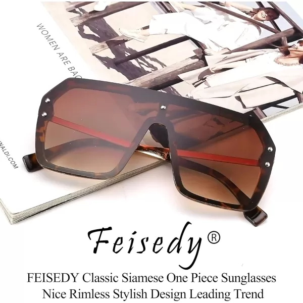 FEISEDY Classic Siamese One Piece Sunglasses Nice Rimless Stylish Retro Design for Women Men B257402 Leopard
