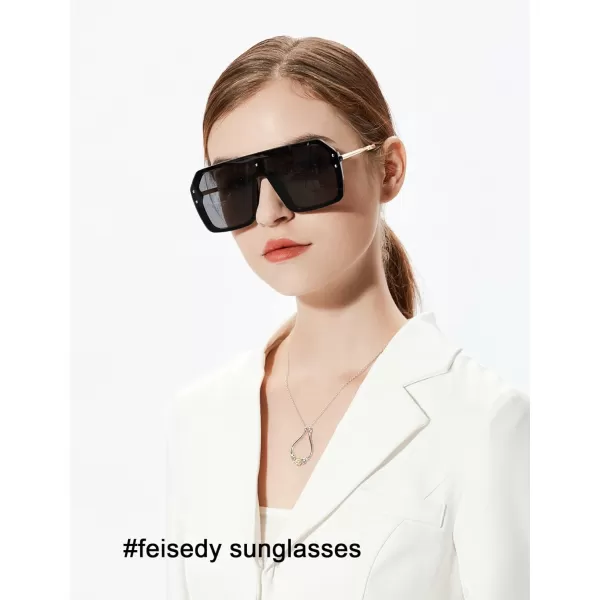 FEISEDY Classic Siamese One Piece Sunglasses Nice Rimless Stylish Retro Design for Women Men B257403 Black