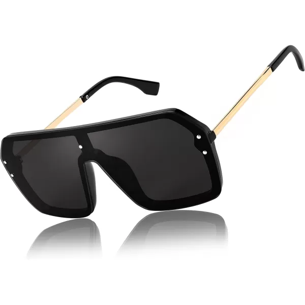 FEISEDY Classic Siamese One Piece Sunglasses Nice Rimless Stylish Retro Design for Women Men B257403 Black