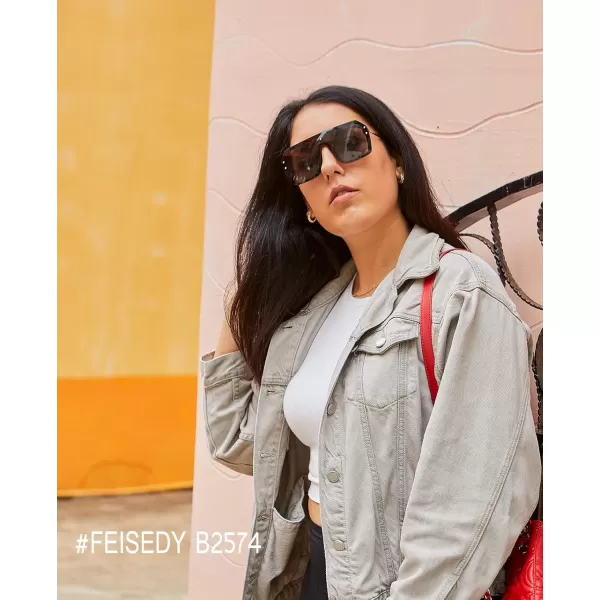 FEISEDY Classic Siamese One Piece Sunglasses Nice Rimless Stylish Retro Design for Women Men B257403 Black