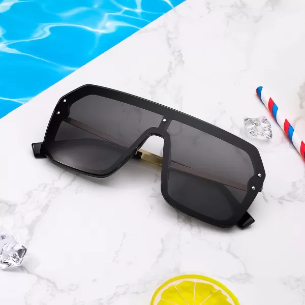 FEISEDY Classic Siamese One Piece Sunglasses Nice Rimless Stylish Retro Design for Women Men B257403 Black