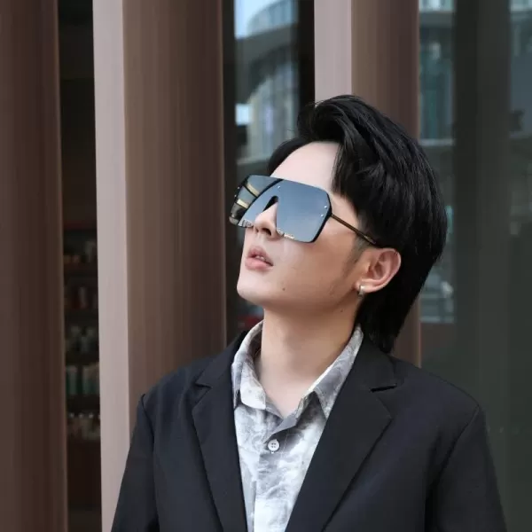 FEISEDY Classic Siamese One Piece Sunglasses Nice Rimless Stylish Retro Design for Women Men B257403 Black