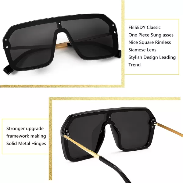 FEISEDY Classic Siamese One Piece Sunglasses Nice Rimless Stylish Retro Design for Women Men B257403 Black