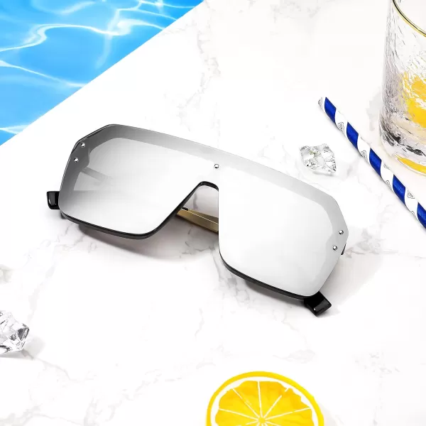 FEISEDY Classic Siamese One Piece Sunglasses Nice Rimless Stylish Retro Design for Women Men B257404 Silver