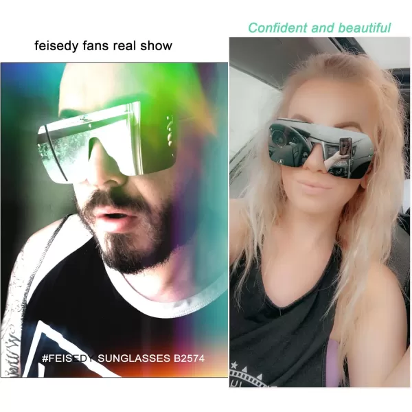 FEISEDY Classic Siamese One Piece Sunglasses Nice Rimless Stylish Retro Design for Women Men B257404 Silver