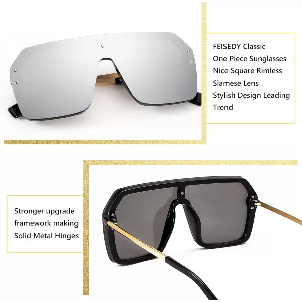 FEISEDY Classic Siamese One Piece Sunglasses Nice Rimless Stylish Retro Design for Women Men B257404 Silver