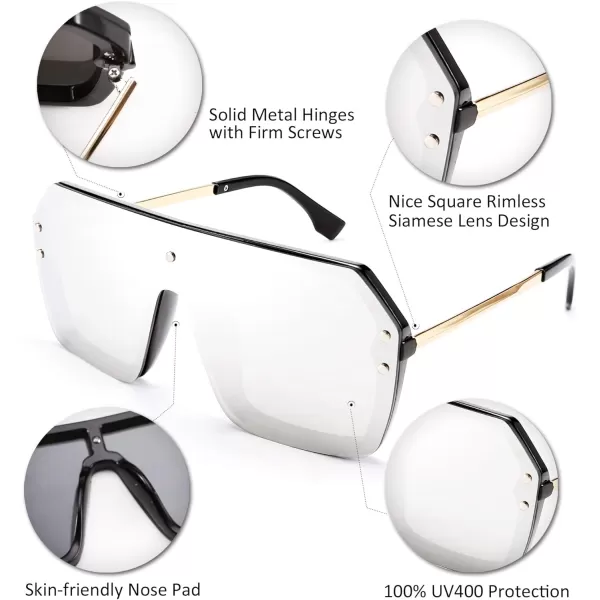 FEISEDY Classic Siamese One Piece Sunglasses Nice Rimless Stylish Retro Design for Women Men B257404 Silver