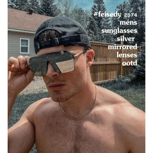FEISEDY Classic Siamese One Piece Sunglasses Nice Rimless Stylish Retro Design for Women Men B257404 Silver