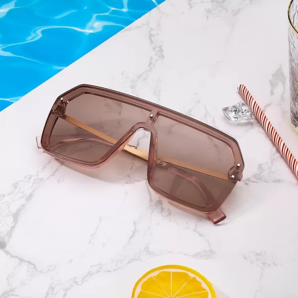 FEISEDY Classic Siamese One Piece Sunglasses Nice Rimless Stylish Retro Design for Women Men B257405 Champagne