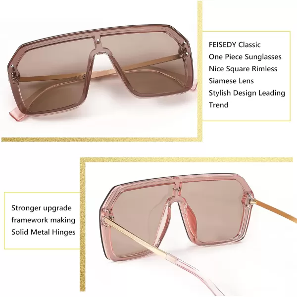 FEISEDY Classic Siamese One Piece Sunglasses Nice Rimless Stylish Retro Design for Women Men B257405 Champagne