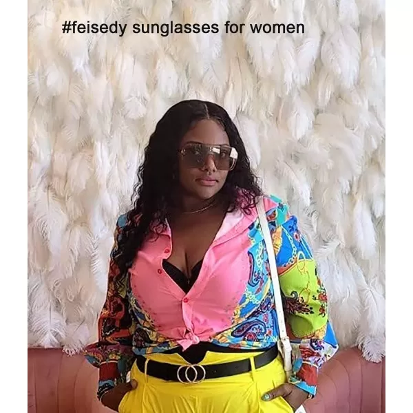 FEISEDY Classic Siamese One Piece Sunglasses Nice Rimless Stylish Retro Design for Women Men B257405 Champagne