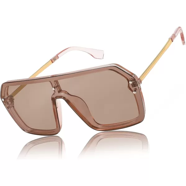 FEISEDY Classic Siamese One Piece Sunglasses Nice Rimless Stylish Retro Design for Women Men B257405 Champagne