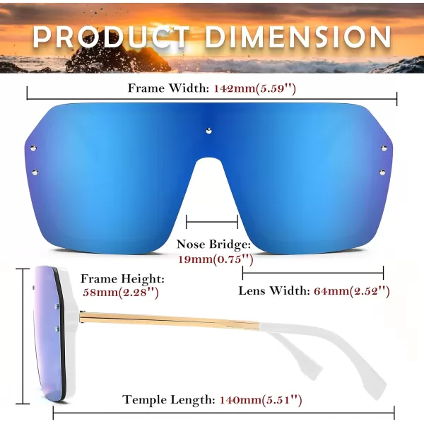 FEISEDY Classic Siamese One Piece Sunglasses Nice Rimless Stylish Retro Design for Women Men B257406 Mirrored Blue