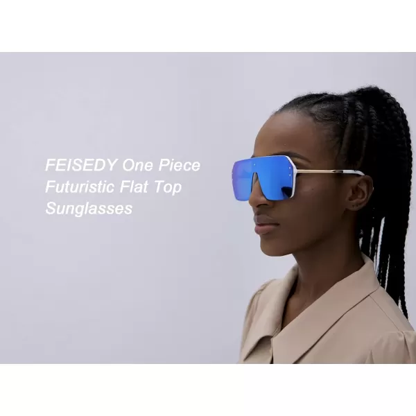 FEISEDY Classic Siamese One Piece Sunglasses Nice Rimless Stylish Retro Design for Women Men B257406 Mirrored Blue