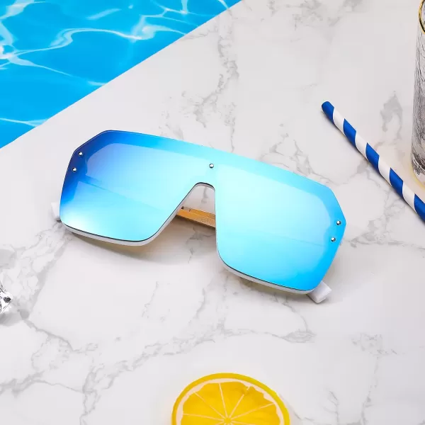 FEISEDY Classic Siamese One Piece Sunglasses Nice Rimless Stylish Retro Design for Women Men B257406 Mirrored Blue