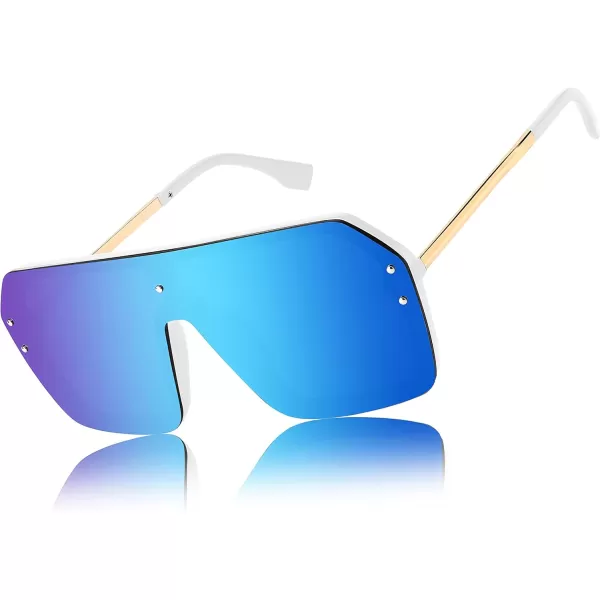 FEISEDY Classic Siamese One Piece Sunglasses Nice Rimless Stylish Retro Design for Women Men B257406 Mirrored Blue