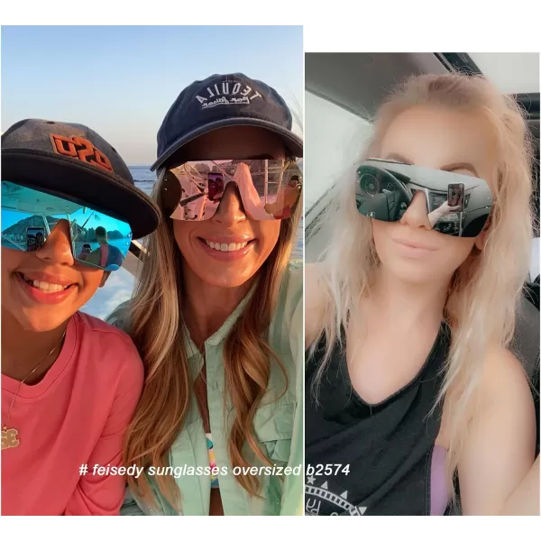 FEISEDY Classic Siamese One Piece Sunglasses Nice Rimless Stylish Retro Design for Women Men B257406 Mirrored Blue