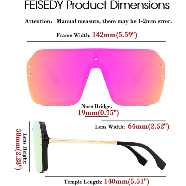 FEISEDY Classic Siamese One Piece Sunglasses Nice Rimless Stylish Retro Design for Women Men B257407 Mirrored Purple