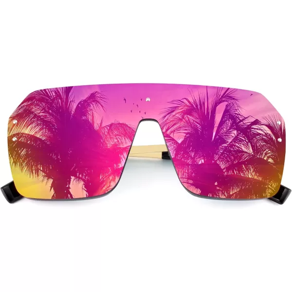 FEISEDY Classic Siamese One Piece Sunglasses Nice Rimless Stylish Retro Design for Women Men B257407 Mirrored Purple