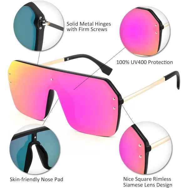 FEISEDY Classic Siamese One Piece Sunglasses Nice Rimless Stylish Retro Design for Women Men B257407 Mirrored Purple