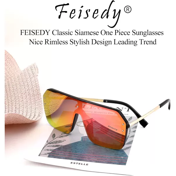 FEISEDY Classic Siamese One Piece Sunglasses Nice Rimless Stylish Retro Design for Women Men B257407 Mirrored Purple