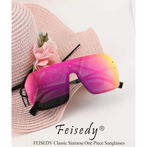 FEISEDY Classic Siamese One Piece Sunglasses Nice Rimless Stylish Retro Design for Women Men B257407 Mirrored Purple